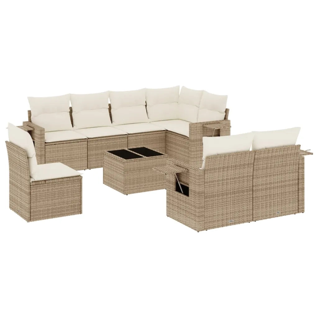 Set Divano da Giardino 9 pz con Cuscini Beige in Polyrattan 3220447