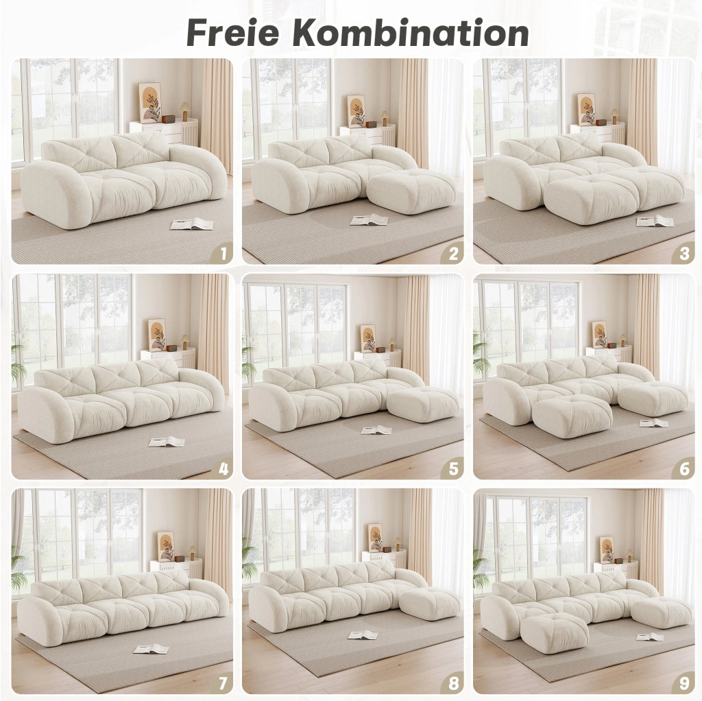 Divano modulare 2 posti senza struttura 204x95x76 cm in chenille beige chiaro
