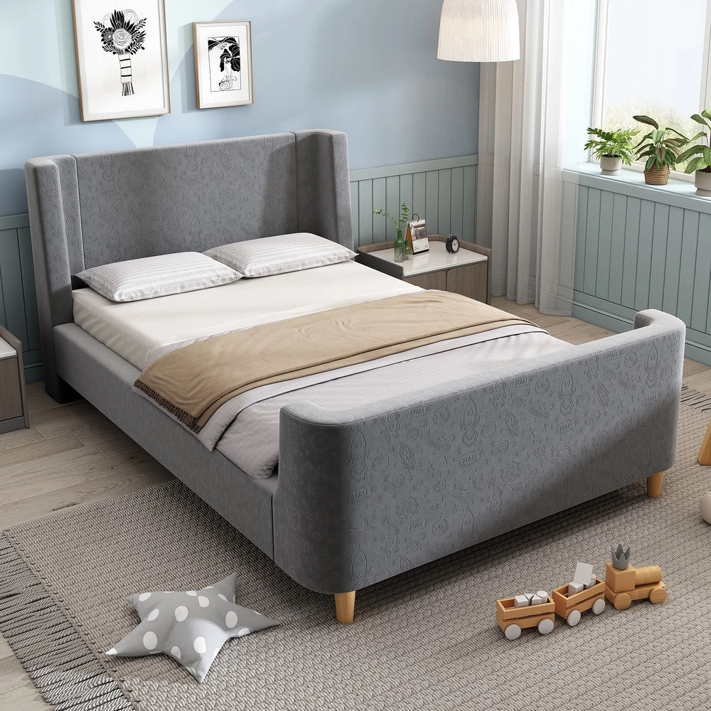 Letto Imbottito Singolo per Bambini ¨C MINIMAL ¨C Velluto Grigio 90x200