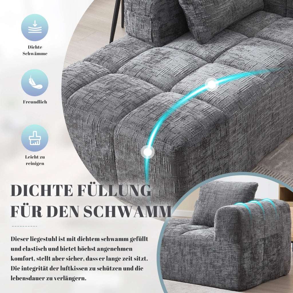 DIVANO Chaise longue 158x90x60 cm in Chenille Grigio con cuscino