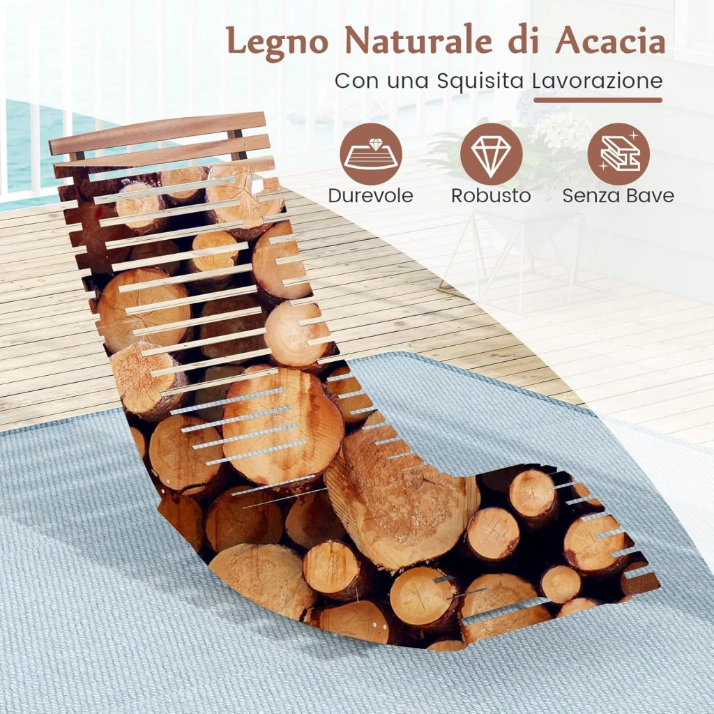 Sedia a Dondolo in Legno per Esterni, Lettino a Dondolo con Seduta Ergonomica, Sdraio a Dondolo da Giardino, Lettino Prendisole a Dondolo per Giardino, 157 x 60 x 76 cm, Portata 160 kg (1)
