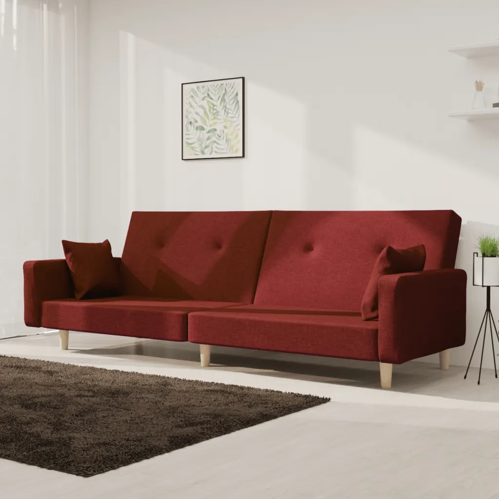 Divano letto | Sof¨¤ letto | Letto singolo a 2 Posti con 2 Cuscini Rosso Vino in Tessuto