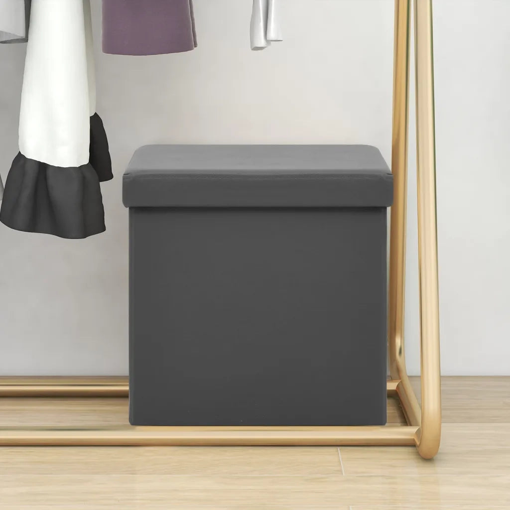 Sgabello con Contenitore Pieghevole Grigio in PVC 338782