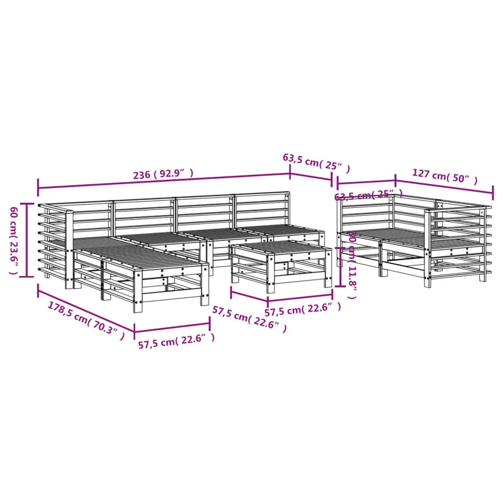 Set Salotto da Giardino 9 pz in Legno Impregnato di Pino 3186304