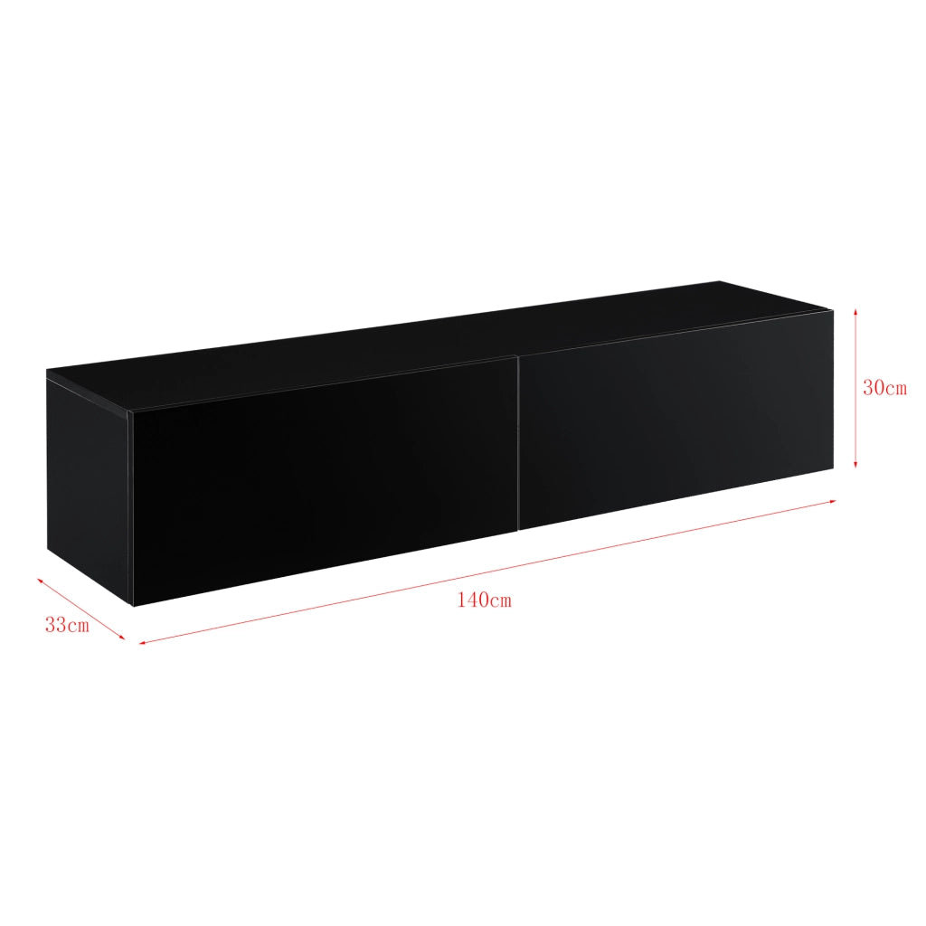 Mobile Pensile Porta TV Evaton da Parete 140 x 33 x 30 cm - Nero Lucido [en.casa]