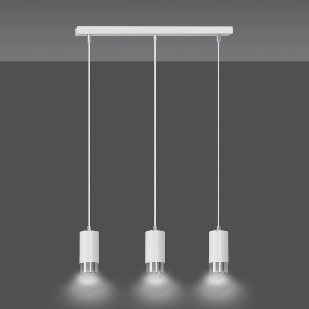 Lampada a sospensione Fumiko in acciaio bianco con dettagli cromo