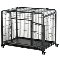 Box Kennel per Cani Pieghevole 94x58x69.5 cm a Doppia Porta con Blocco 4 Ruote e Fondo Rimovibile Grigio