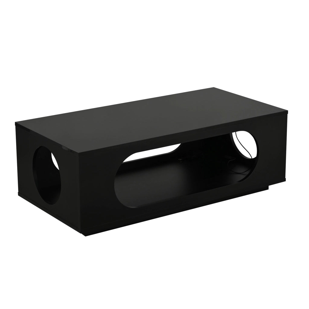Tavolino lucido, illuminazione a LED, 100 x 50 x 35 cm, in MDF, con design traforato, nero