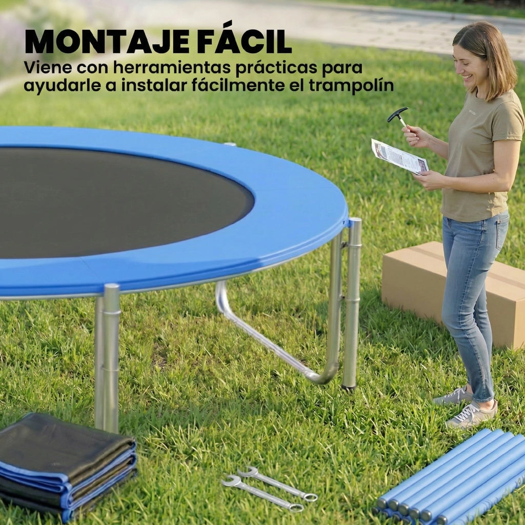 Trampolino Esterno per Bambini con Rete di Sicurezza e Scala ¨C Zephmum ¨C ?366 cm Blu