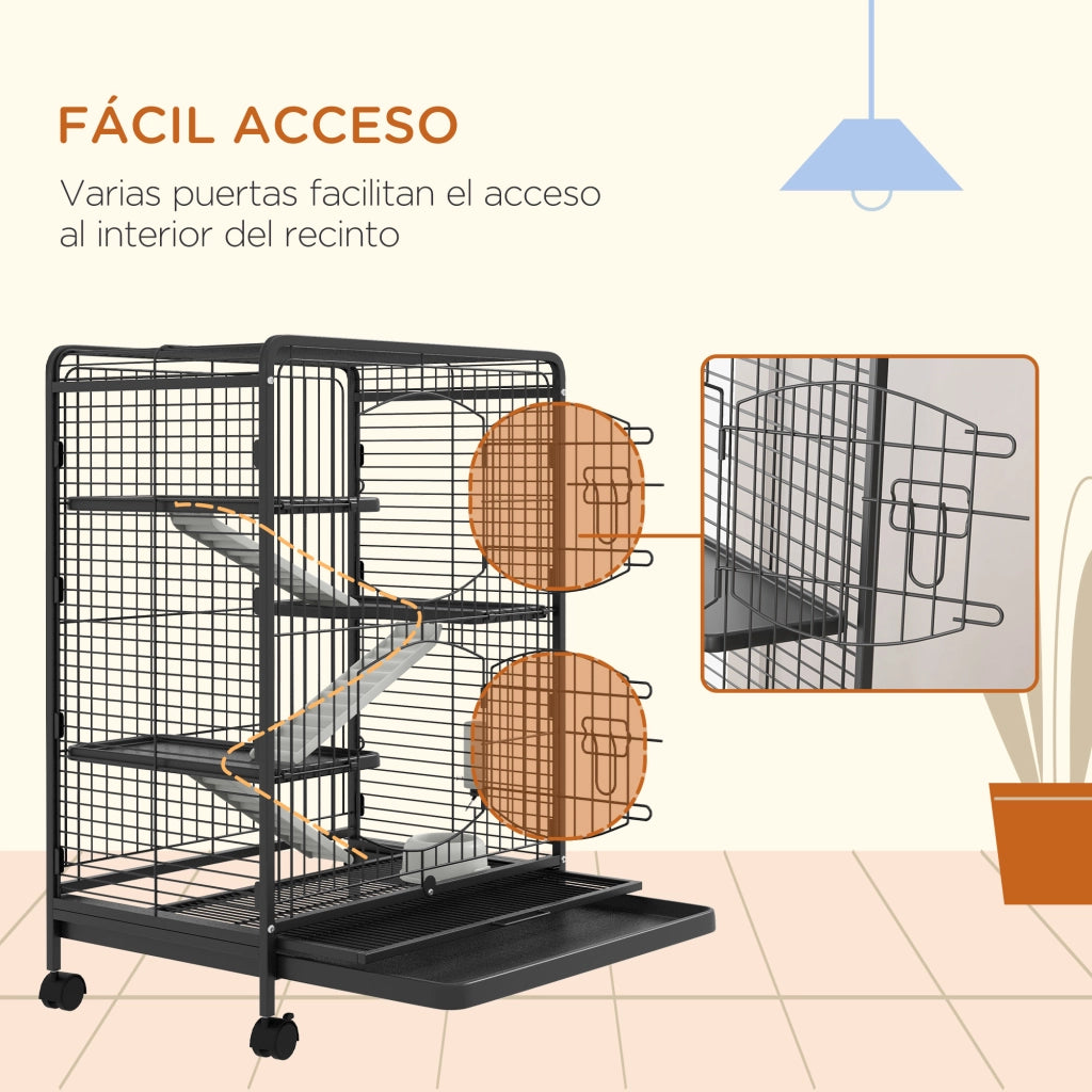 Gabbia per Roditori con Ruote e 3 Piattaforme ¨C Minimal ¨C 61.5x44x95 cm Nero