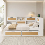 DESMIU Lit simple 140 × 200 cm con contenitore, USB e Type-C, 2 cassetti, senza materasso, in MDF, bianco