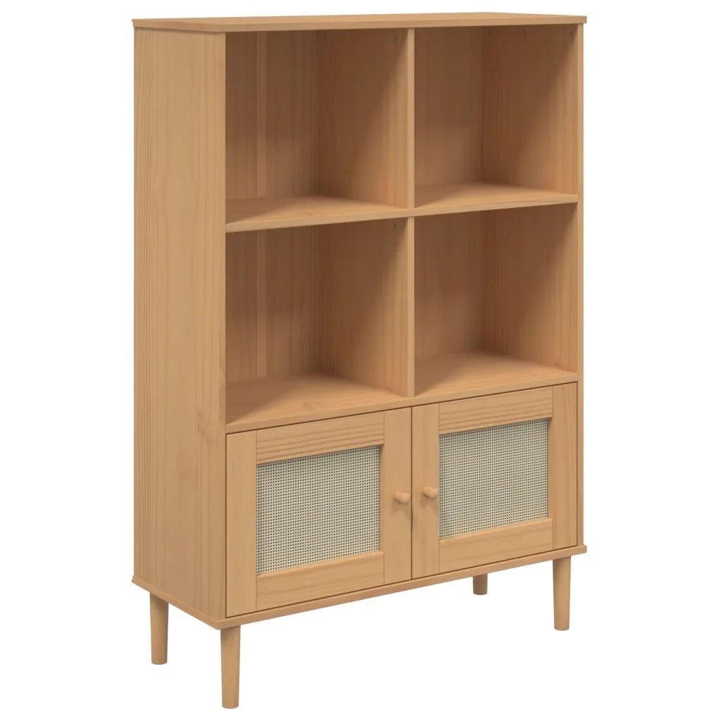 Credenza-Buffet-Armadio da cucina SENJA Aspetto Rattan Marrone 90x35x130 cm Legno Pino