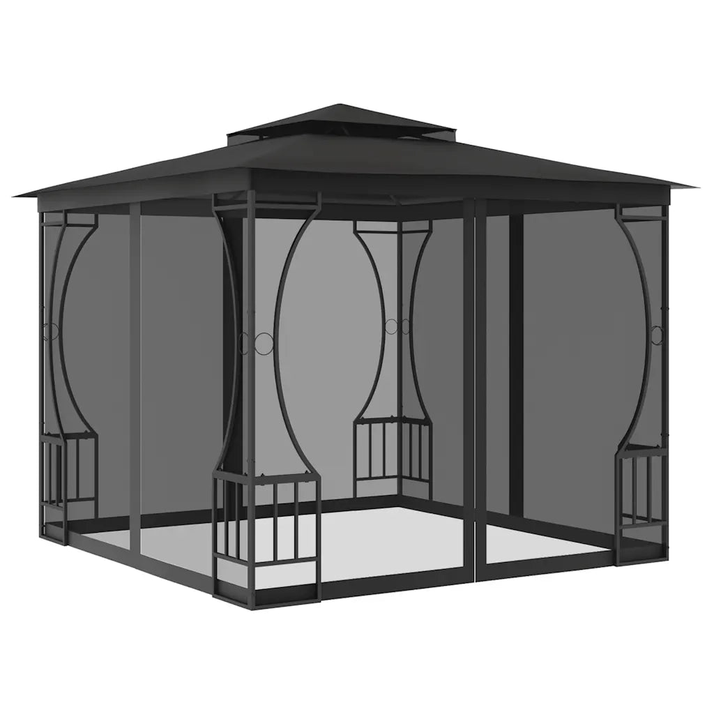 Gazebo | Pergolato con Rete 300x300x265 cm Antracite