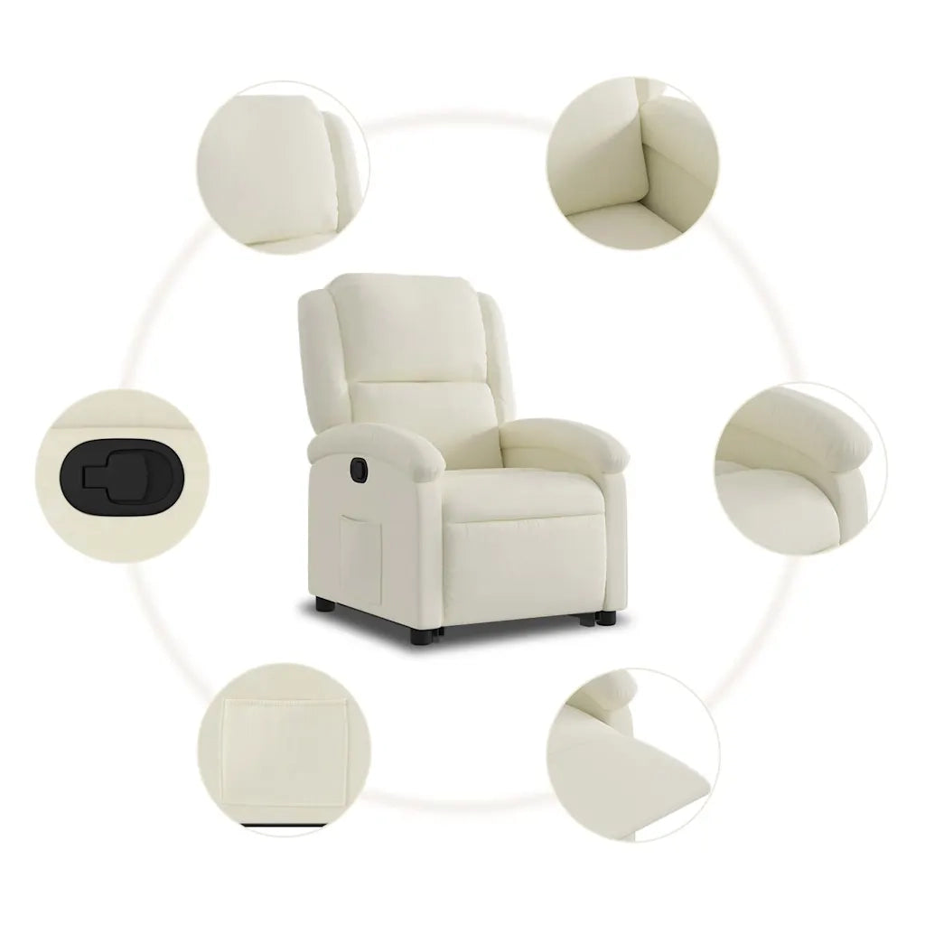 Poltrona Alzapersona Reclinabile Crema in Velluto 3204309