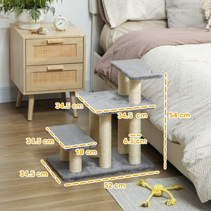 Scaletta per Cani e Gatti 3 Gradini in Peluche con Tiragraffi Sisal Grigio