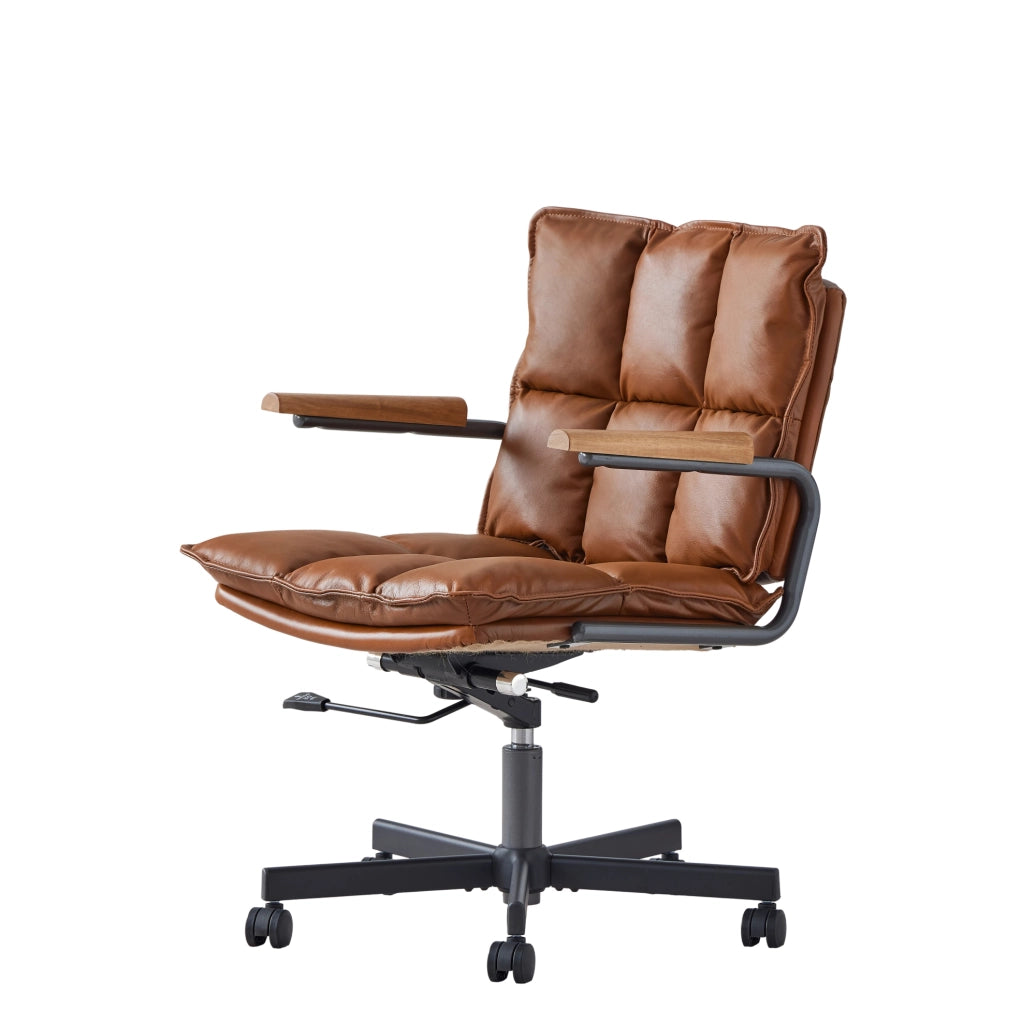 Sedia da ufficio girevole in pelle marrone; ergonomica; regolabile in altezza; design mid-century