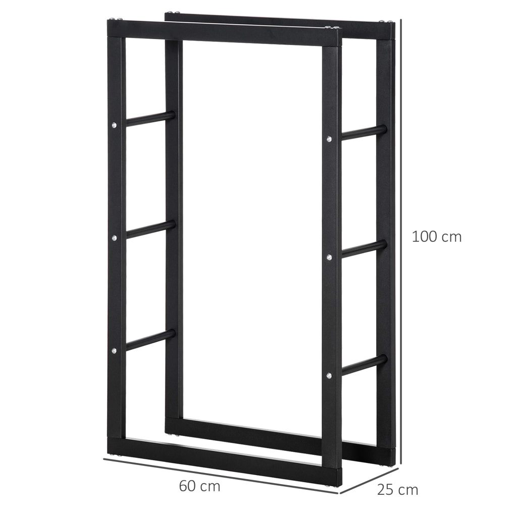 Porta Legna da Esterno e Interno in Tubi di Ferro con Portata 100kg, 60x25x100 cm