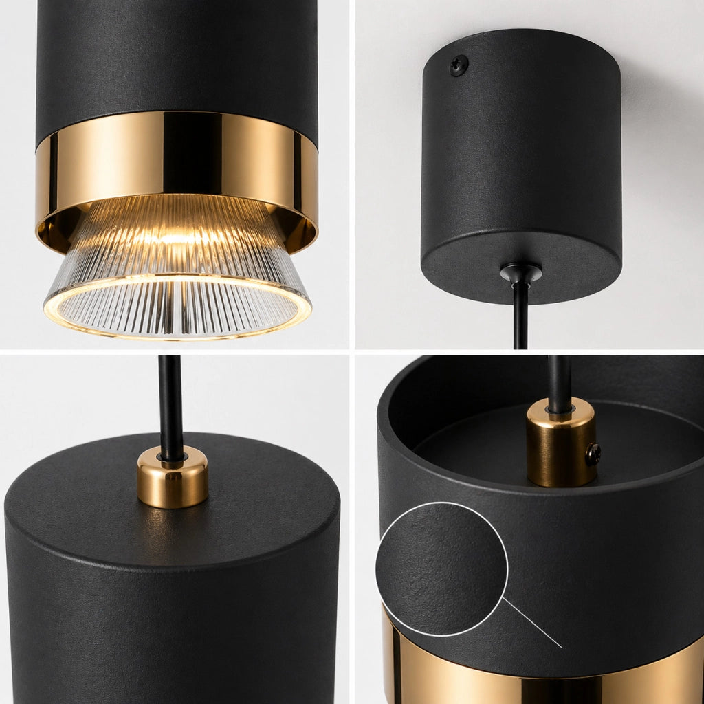 LAMPADARIO LED A SOSPENSIONE MODERNO NERO OPACO ORO REGOLABILE 3000K-6000K LP033