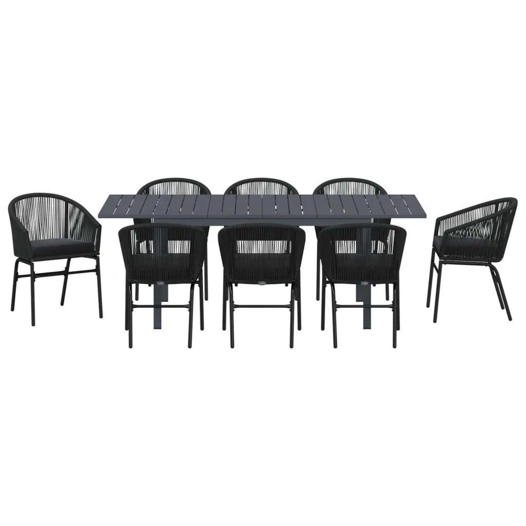 Set da Pranzo per Giardino 9 pcs Nero polyrattan 3378831