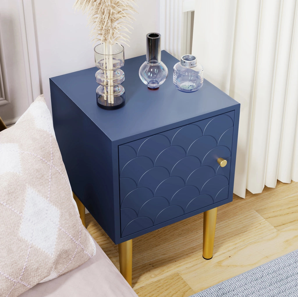 Set di 2 Comodini in Truciolato e Metallo Blu Marina 35x35x51 cm per Camera da Letto