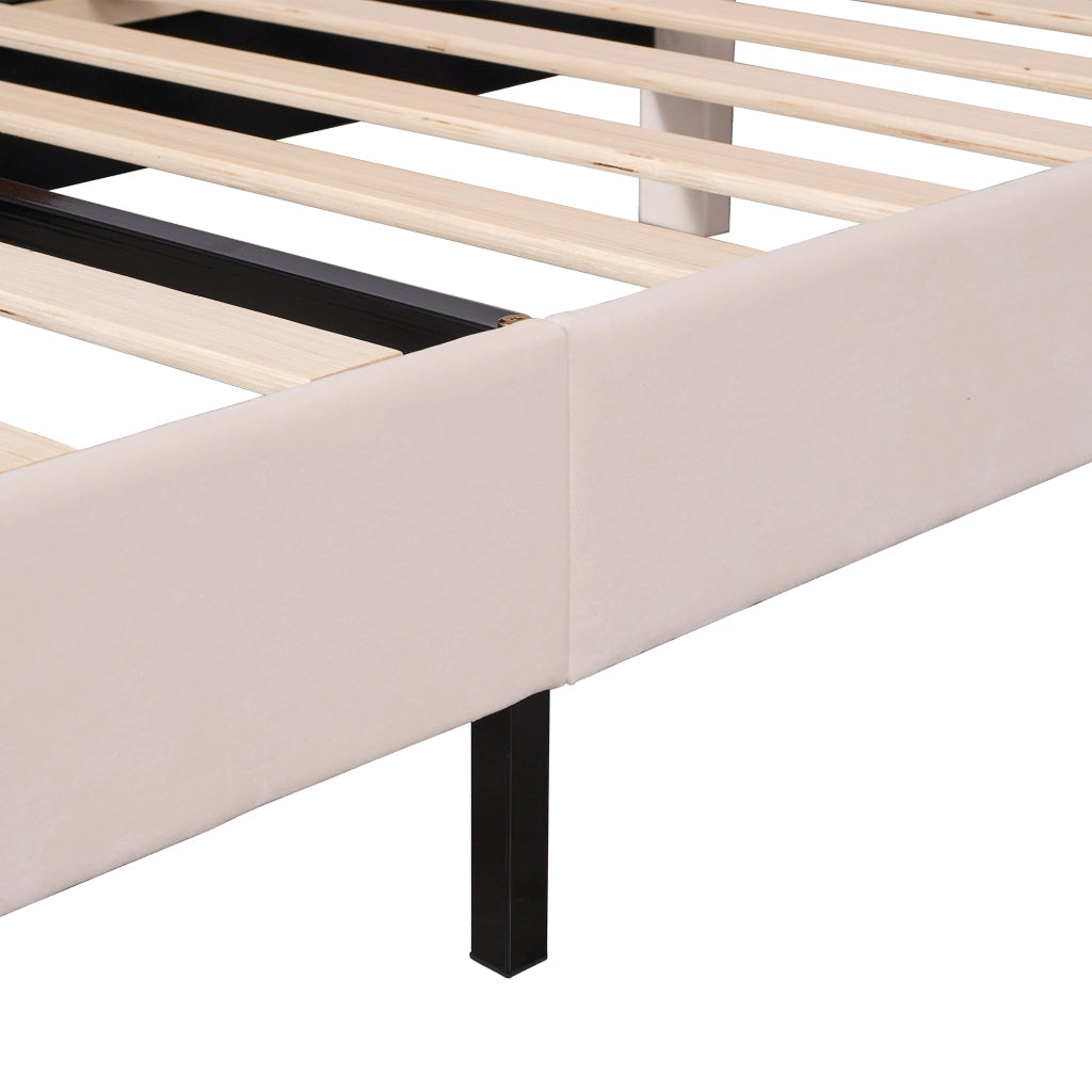 Letto Singolo 90×200 cm con Testiera a Fiore; Imbottito in Velluto; senza Materasso; Beige