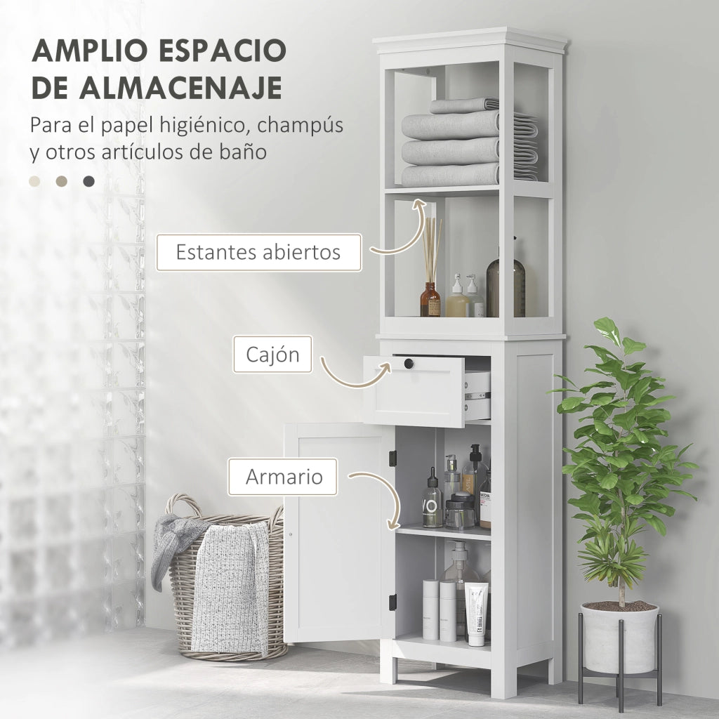 Mobile Bagno con Anta, Cassetto e Ripiano Regolabile ¨C Zephmum ¨C Bianco 40x30x165 cm