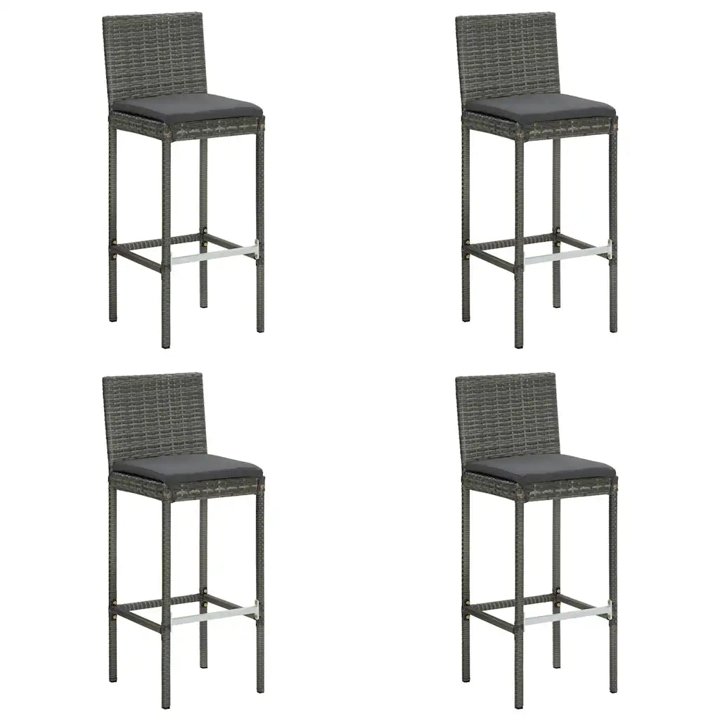 Sgabelli da Bar con Cuscini 4 pz Grigi in Polyrattan 313438