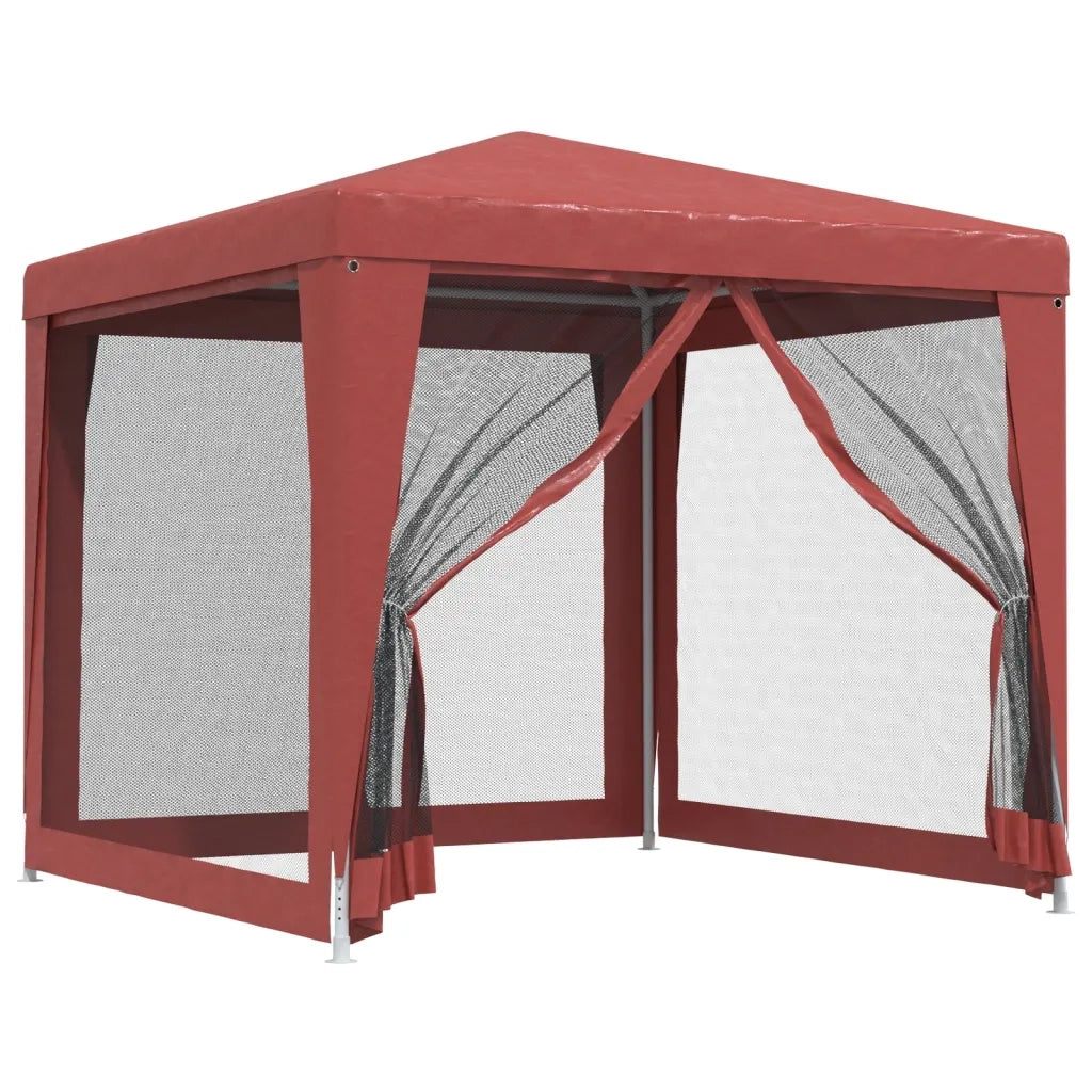 Tenda per Feste-Tenda Gazebo 4 Pareti Laterali in Rete Rossa 2,5x2,5m HDPE