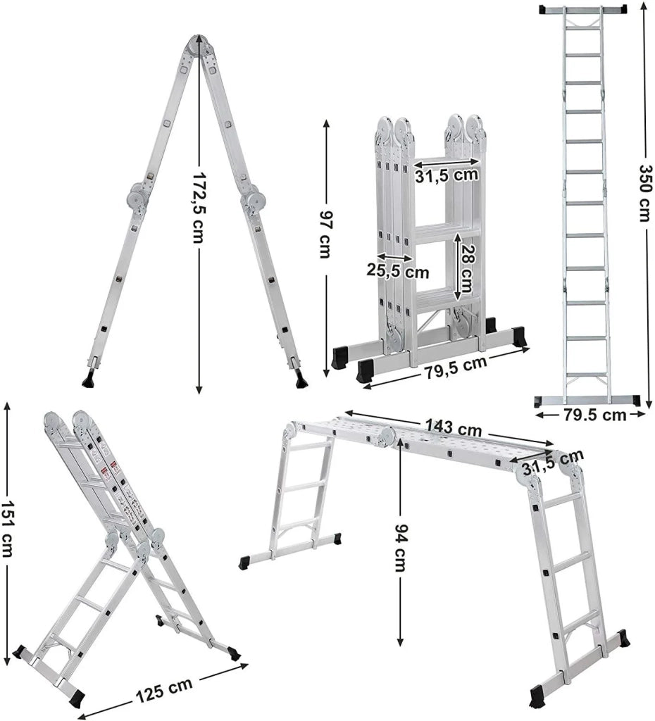 Scala pieghevole e multifunzionale in alluminio a 2 montanti resistente a 150 kg 12_0000473