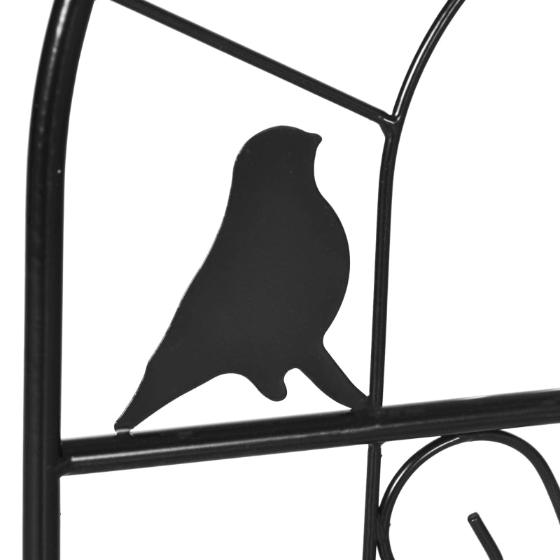 Set di 2 grigliati da giardino in metallo nero 38 x 98 cm, con decorazioni a trifoglio e uccelli