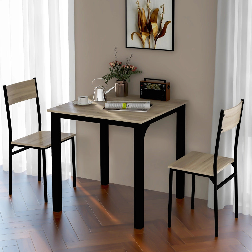 Tavolo da pranzo per 2 persone con 2 sedie, design salvaspazio, per cucina balcone e soggiorno, in MDF e metallo, naturale