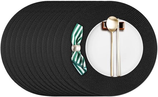 Set di tovaglie per tavolo da 12 - Tovaglia rotonda 38 cm - Resistente al calore - Lavabile - Plastica - Colore elegante nero - Sottopiedini per tavolo