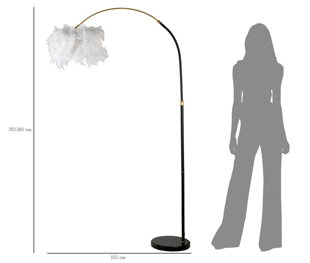 Lampada da Terra Arc Plur 100x100x150 cm in Ferro e Marmo e Plastica Bianco e Nero