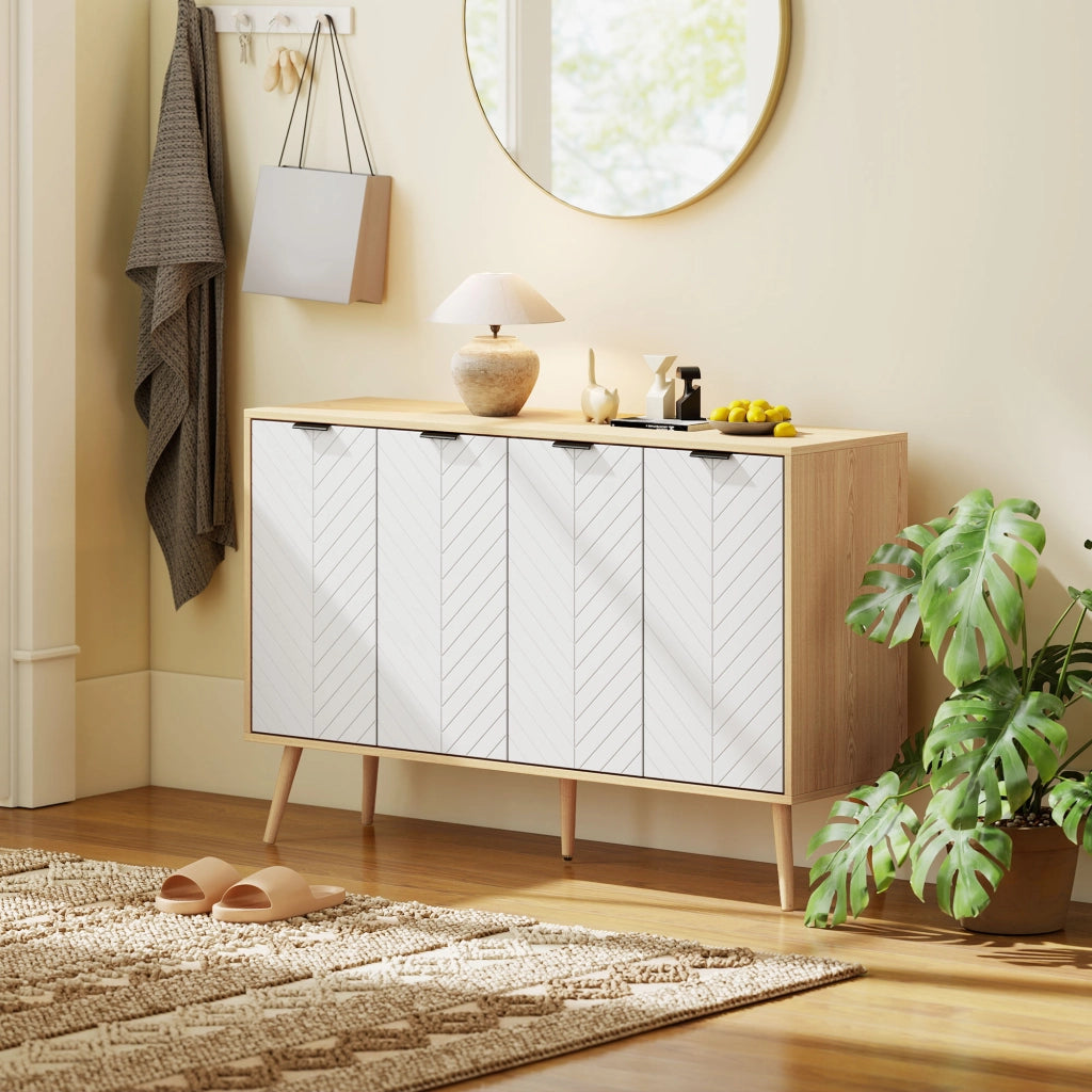 Armadio Contenitore con Ripiani Regolabili ¨C zephmum ¨C Legno di Pino, Bianco e Legno, 120x35x77.4 cm