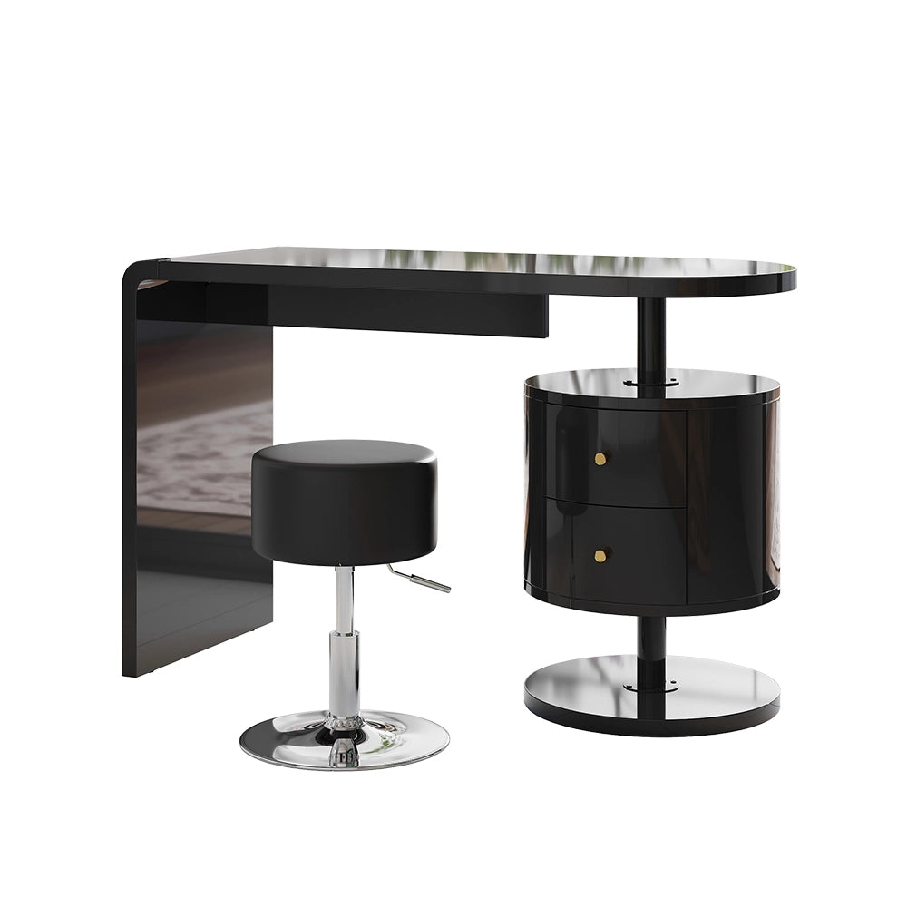 Vicco Tavolo da toeletta Nero lucido 120 cm con sgabello