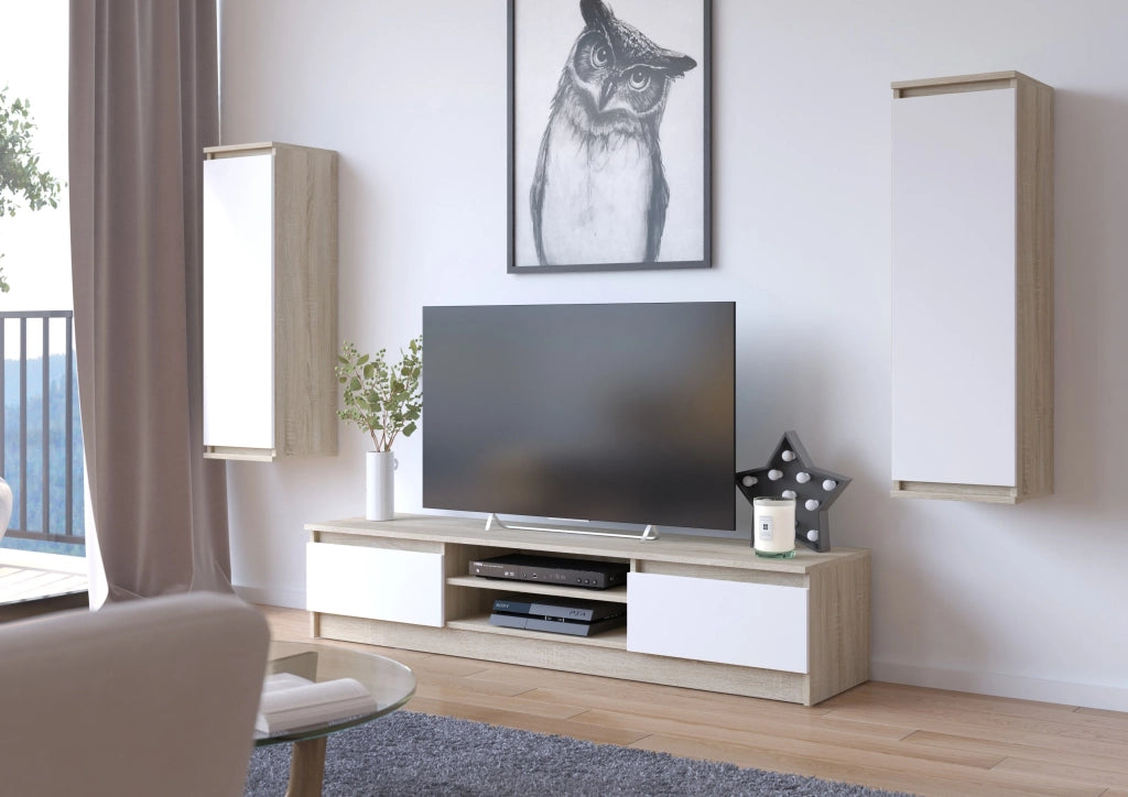 Mobile TV AKORD Sonoma Quercia 160 cm 2 ante inserto frontale Bianco 160x40x33 cm
