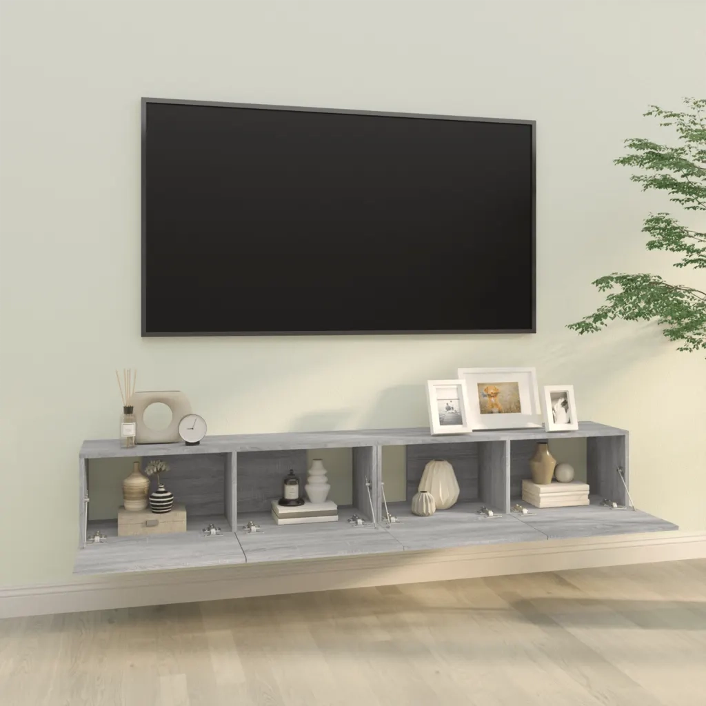 Mobili TV Muro 2pz Grigio Sonoma 100x30x30 cm Legno Multistrato 820467