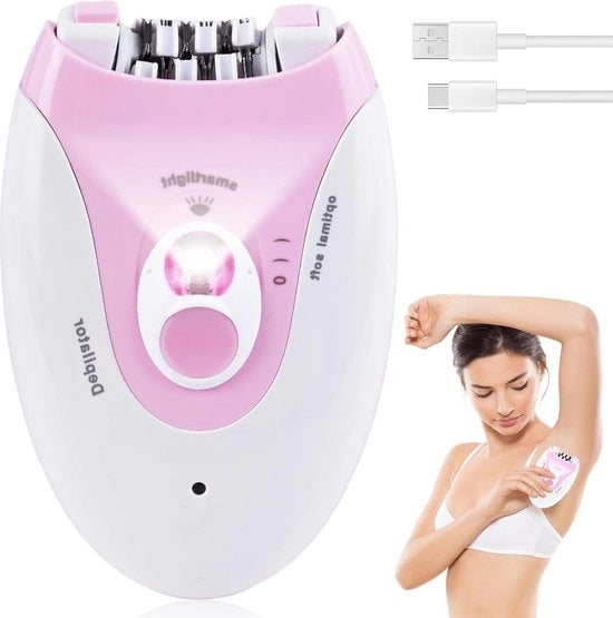 Epilatrice a batteria 2 in 1 con luce LED - 2 Stadi Regolabili per Donna Viso Corpo Bikini Gambe.