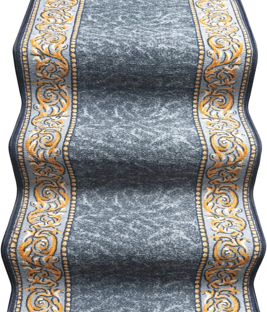 Passatoia Scala Bordata 67x450 cm Ingresso Corridoio Tappeto Cucina Gradini Stile Barocco Grigio