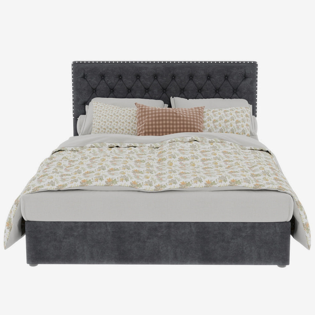 Letto Matrimoniale 140x200 cm; con spazio sotto il letto; in Tessuto e Metallo; Grigio