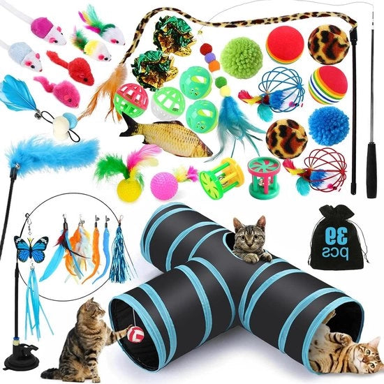 Set di Giocattoli per Gatti Indoor - Giocattolo Interattivo per Parete per Gatti - Tunnel per Gatti - Palle - Giocattolo a Sostegno - Giocattolo a Piuma - Toppe per Gatti - Gattini