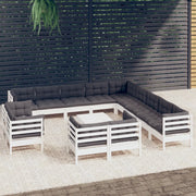 Set Divani da Giardino 14 pz con Cuscini Bianchi Legno di Pinocod mxl 127078