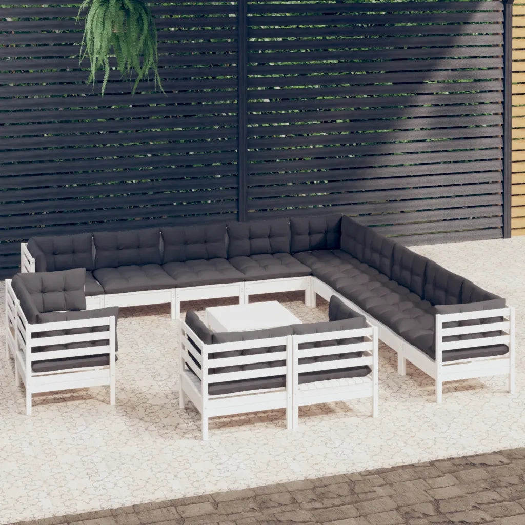 Set Divani da Giardino 14 pz con Cuscini Bianchi Legno di Pinocod mxl 127078