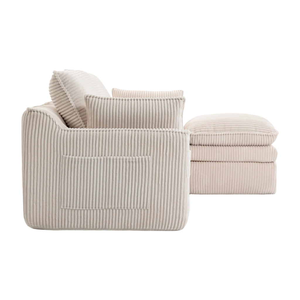 Divano modulare 263x167x85 cm con pouf in velluto a coste beige