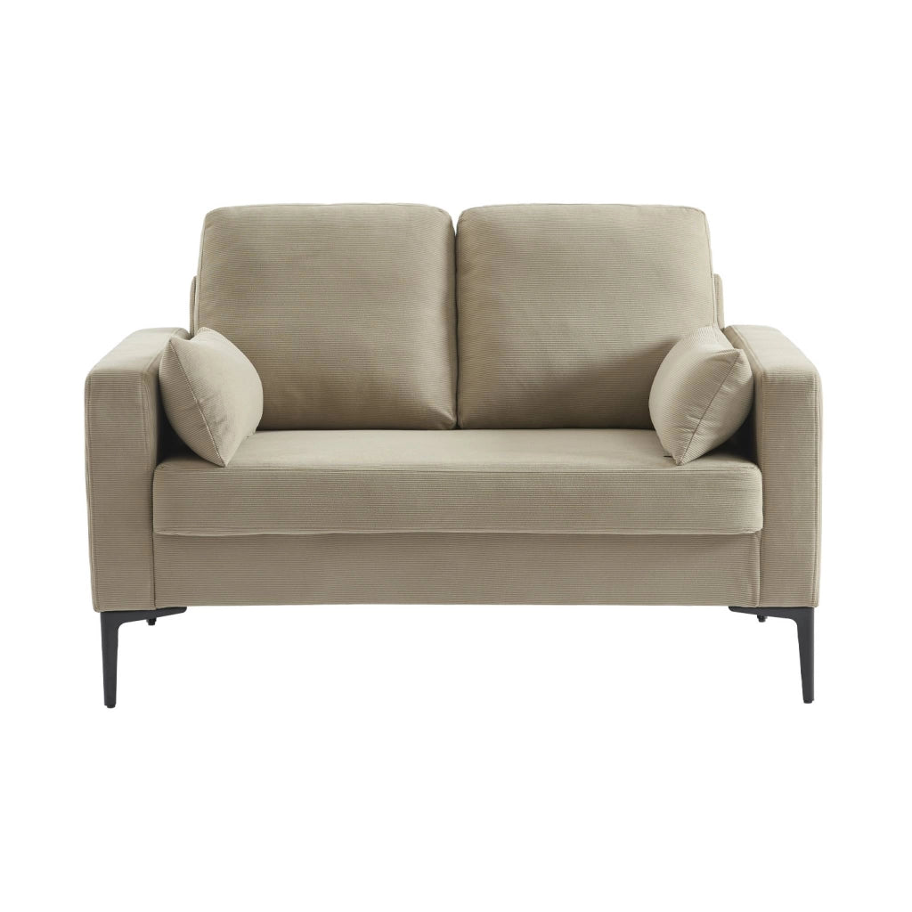 Divano in velluto a coste con gambe in metallo, 2 posti, beige grigio