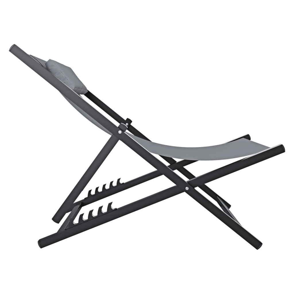 Sedia Leggera Da Giardino Con Schienale Regolabile 5 Posizioni Pieghevole Ergonomica Con Cuscino Traspirante Struttura Nera In Alluminio Da Esterno Piscina Mare Portata Massima 160 Kg Grigio