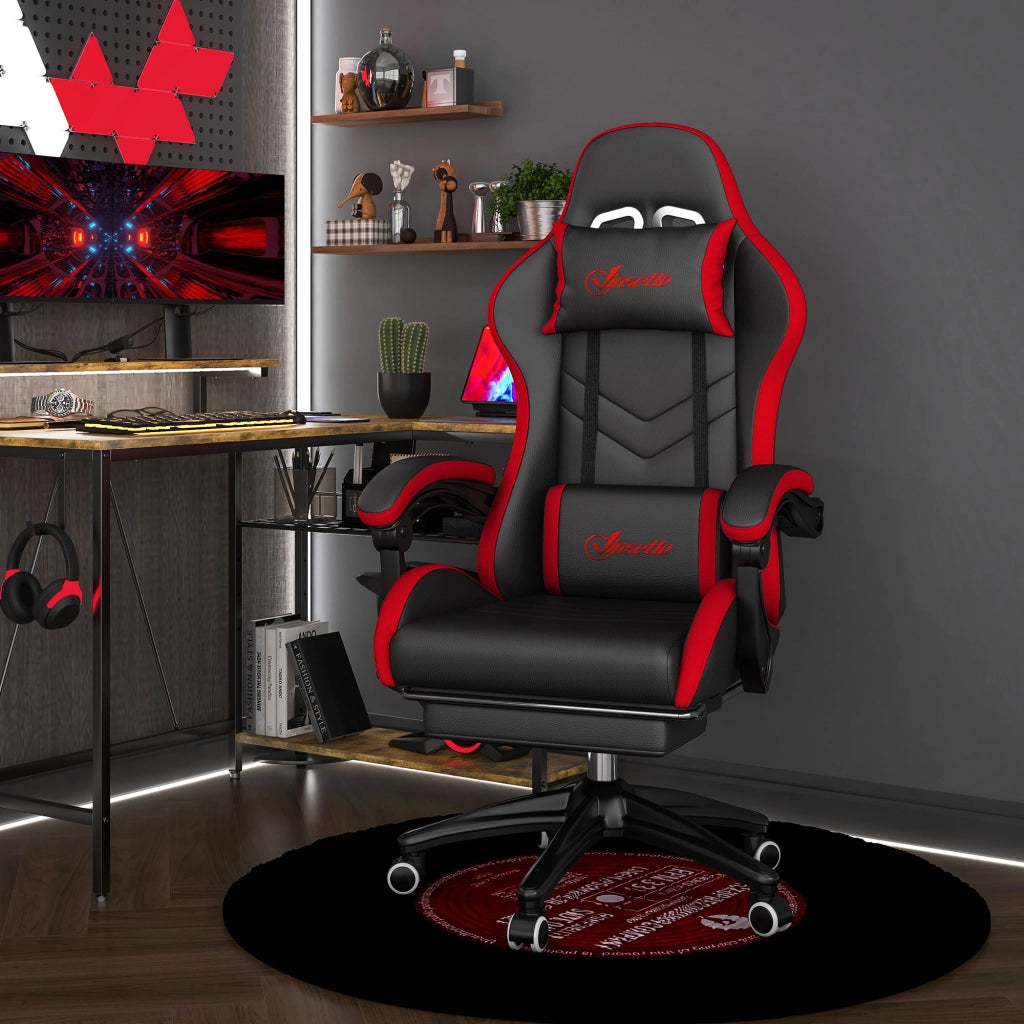 Sedia da Gaming con Altezza Regolabile e Schienale Reclinabile, 65x65x121-129 cm, Nero e Rosso
