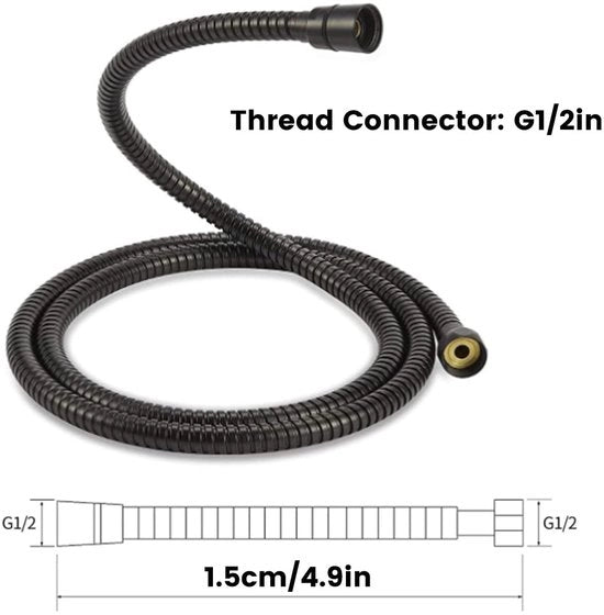 Doucheslang 1,5 m - Acciaio Inossidabile - Flessibile - Manicotto per Doccia - Nero Lucido - Design Moderno - Bocchetta per Doccia
