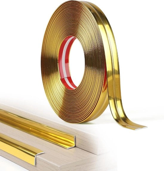 Sierlijst decorativa flessibile 10m - Autoadesivo Luccicante Oro per Porte, Finestre, Pavimenti, e Cassetti di Soffitto