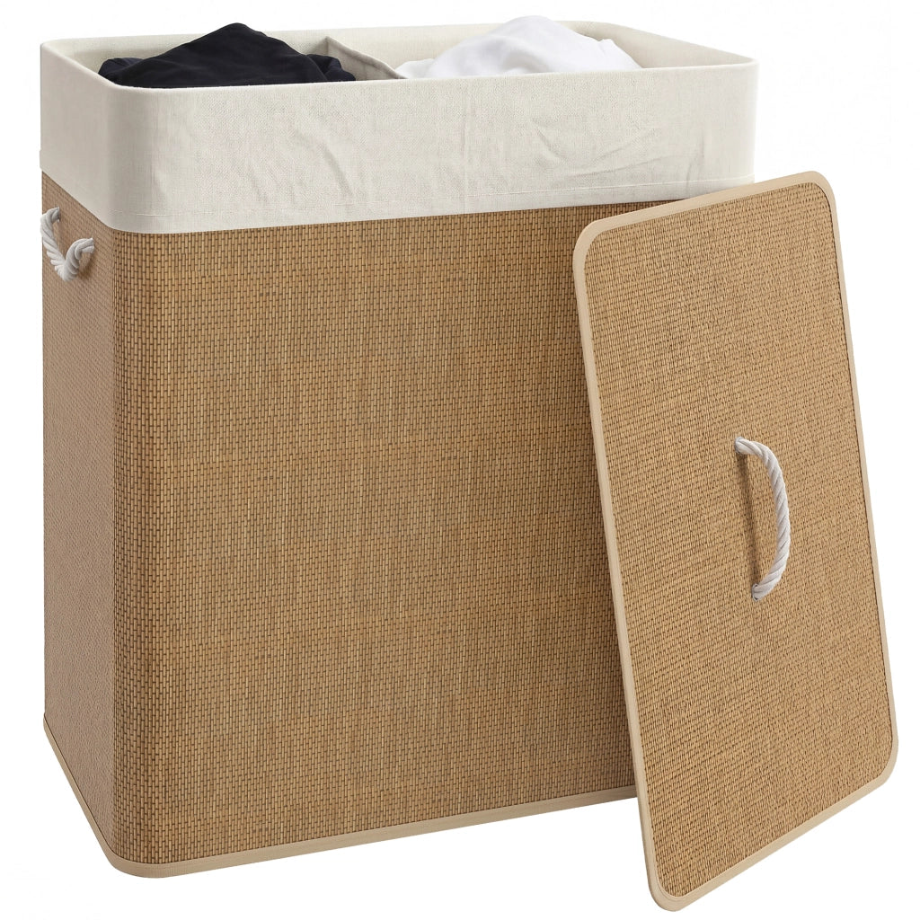 Cestino per Biancheria in Bamb¨´ con 2 Compartimenti ¨C Zephmum ¨C 52x32x63 cm